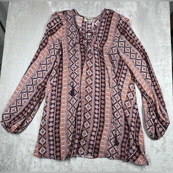 Show Me Your MuMu Lightning Bird Tunic Floral Boho Striped Lace Up Mini Dress M - Picture 2 of 16